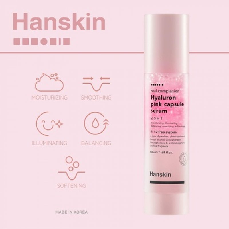 Hanskin Real Complexion Hyaluron Pink Capsule Serum with Vitamin B12 Intensive Moisture Deep Hydration Hyaluronic Acid