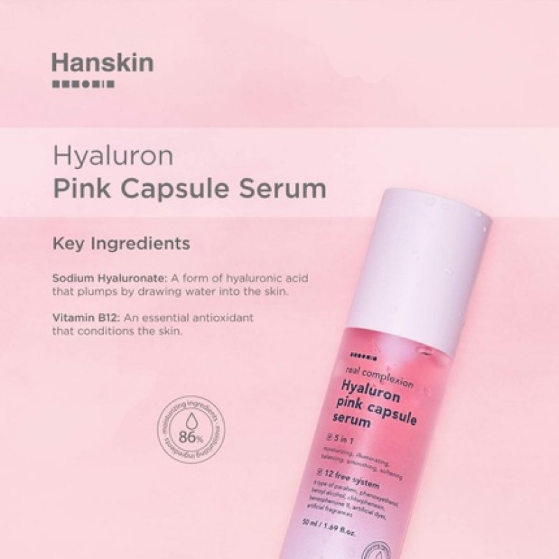 Hanskin Real Complexion Hyaluron Pink Capsule Serum with Vitamin B12 Intensive Moisture Deep Hydration Hyaluronic Acid
