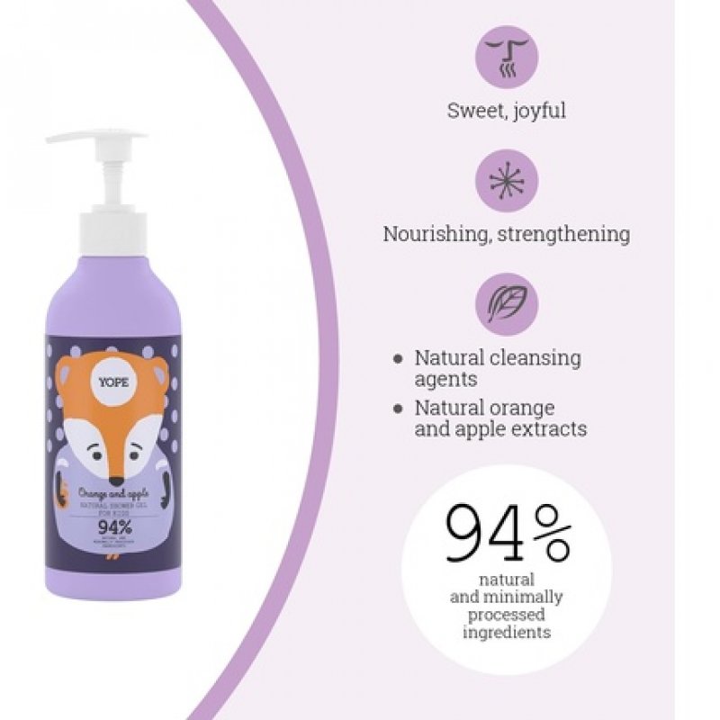 YOPE Natural Shower Gel for Kids with Cranberry Extract and Lavender 400ml Orange Apple