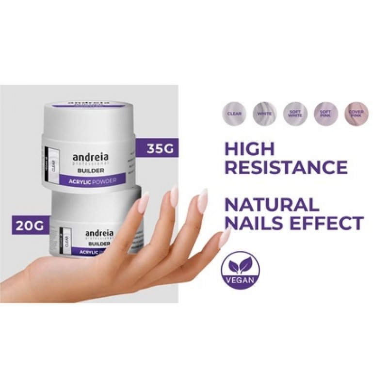 Andreia Professional Acrylic Builder Powder for Nail Extensions Soft Pink 20g - Salon Quality Self-Leveling and