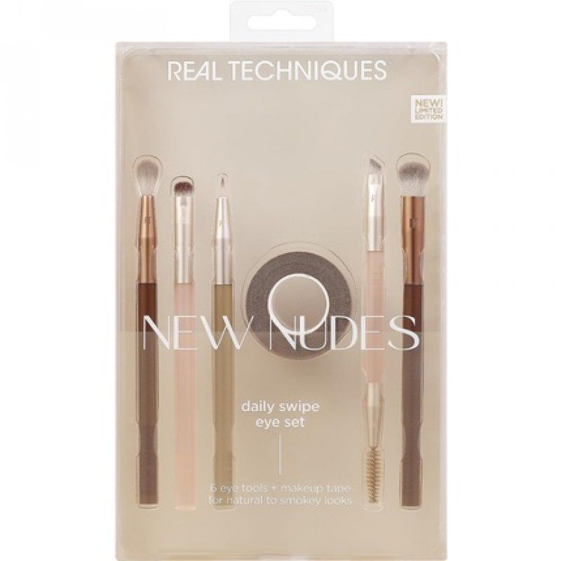 Real Techniques New Nudes Daily Swipe Eye Kit Makeup Brushes for Eyeshadow Liner & Brows Makeup Tape Synthetic Bristles