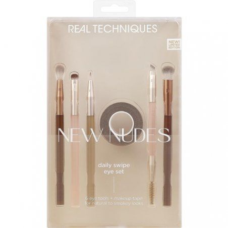 Real Techniques New Nudes Daily Swipe Eye Kit Makeup Brushes for Eyeshadow Liner & Brows Makeup Tape Synthetic Bristles
