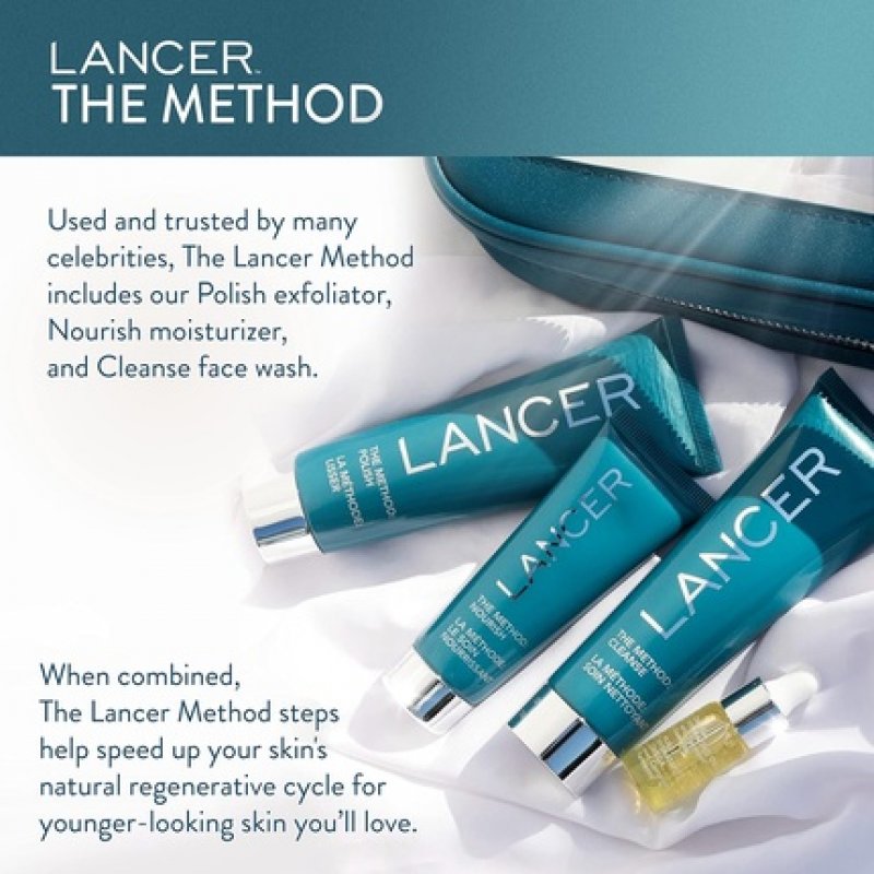 Lancer Skincare The Method Intro Kit 3-Step Anti-Aging Facial Exfoliator Cleanser and Moisturizer for Glowing Skin
