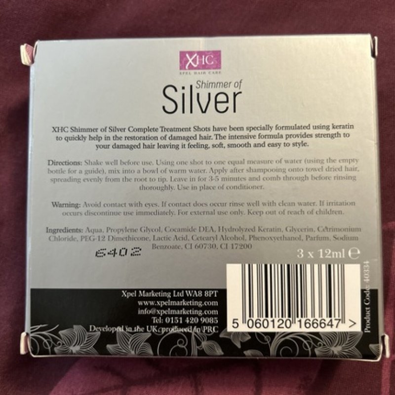 XHC Hair Care Shimmer of Silver Complete Hair Treatment Set 3 Shots x 12ml