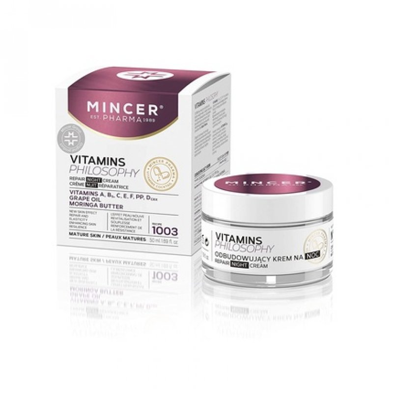 Mincer Pharma Vitamins Philosophy Night Repair Face Cream for Mature Skin with Grape Oil and Vitamins A, B, C, E, F,