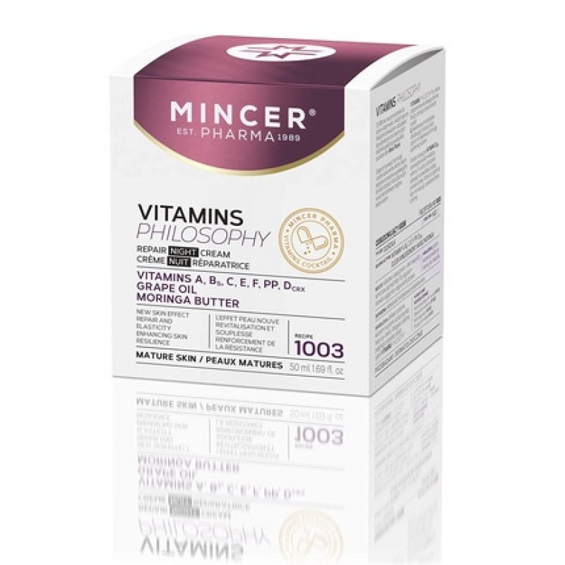 Mincer Pharma Vitamins Philosophy Night Repair Face Cream for Mature Skin with Grape Oil and Vitamins A, B, C, E, F,