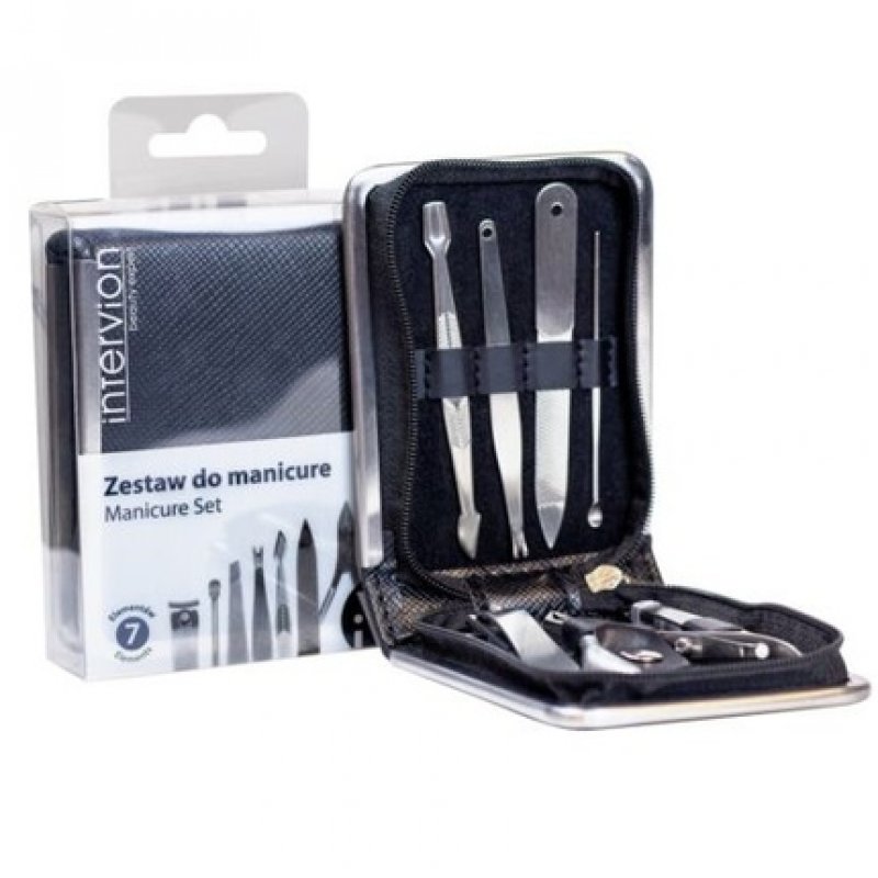 Black Leather Manicure Set 7 Pieces Inter Vion