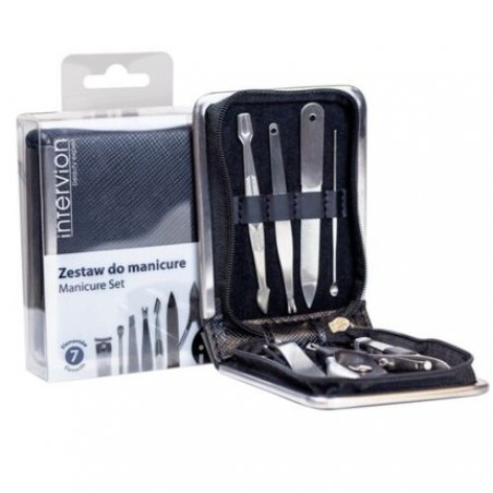 Black Leather Manicure Set 7 Pieces Inter Vion