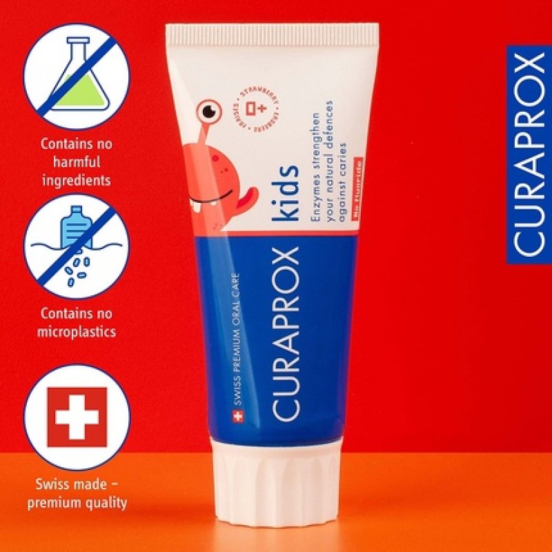 Curaprox Children's Toothpaste CS Kids Strawberry 60ml - Fluoride Free SLS Free Microplastic Free & Triclosan Free Kids