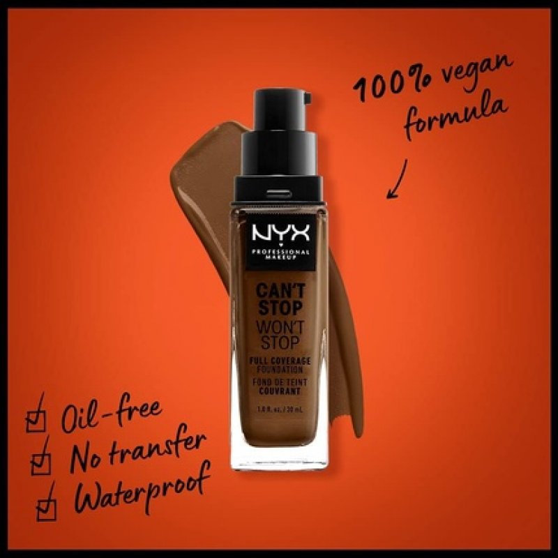 NYX Professional Makeup Can't Stop Won't Stop Full Coverage Foundation Vegan Formula Waterproof Matte Finish 22.3