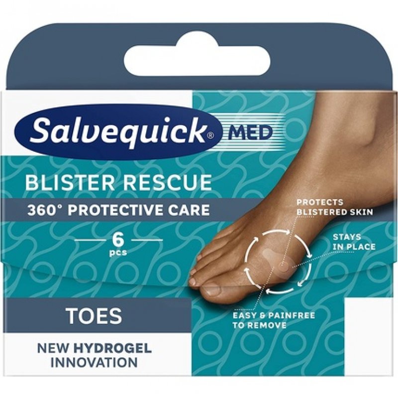 Salvequick Blister Rescue Toe Hydrogel Wound Pads for Blisters on The Toes - Pack of 6
