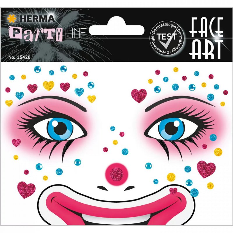 HERMA 15428 Face Art Sticker Clown Annie Temporary Glitter Face Paint for Carnival Halloween Kids and Adults