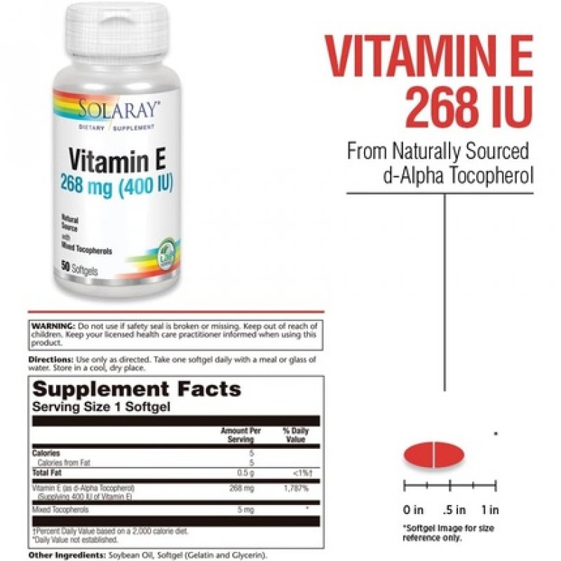 Solaray Vitamin E d-Alpha Tocopherol 268mg (400 IU) Heart and Skin Health Antioxidant Activity Support