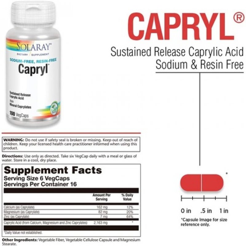 Solaray Capryl Sustained Release Caprylic Acid 100 VegCaps - 16 Servings