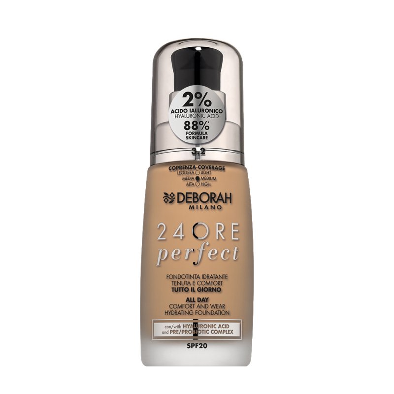 Deborah Milano 24ore Perfect Foundation With Hyaluronic Acid 3.2 Hazelnut 30ml