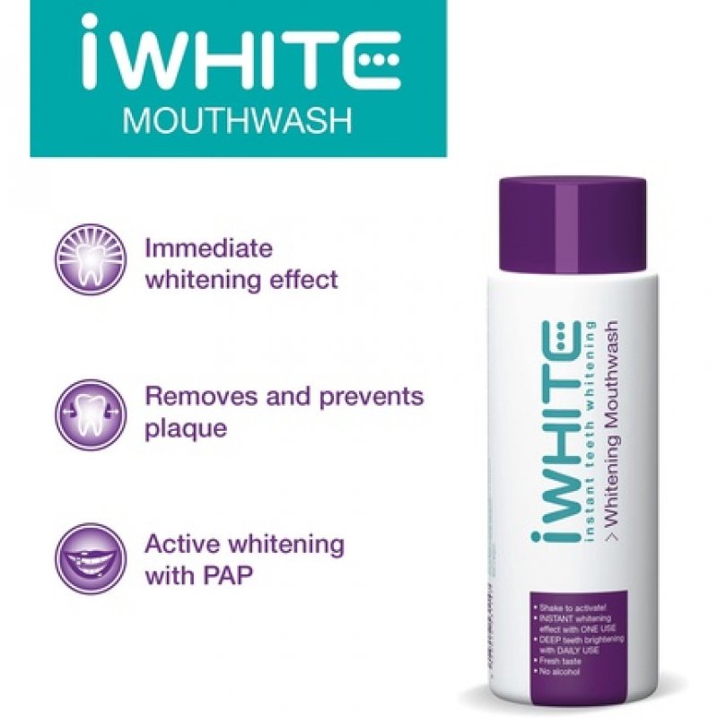 iWhite Daily Care Mouthwash with Fluoride 500ml - Instant Whitening - Cleans Whitens and Strengthens - Gum Care and Bad