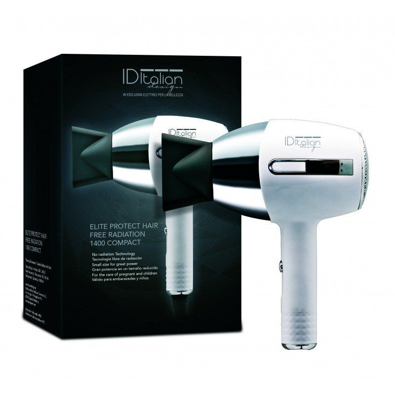 IDItalian Elite Compact Protec Hair Dryer 1400 Watt IDEGTI1400 Silver White