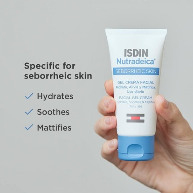 ISDIN Nutradeica Facial Gel Cream 50ml for Seborrheic Skin - Hydrates, Soothes and Matifies Skin