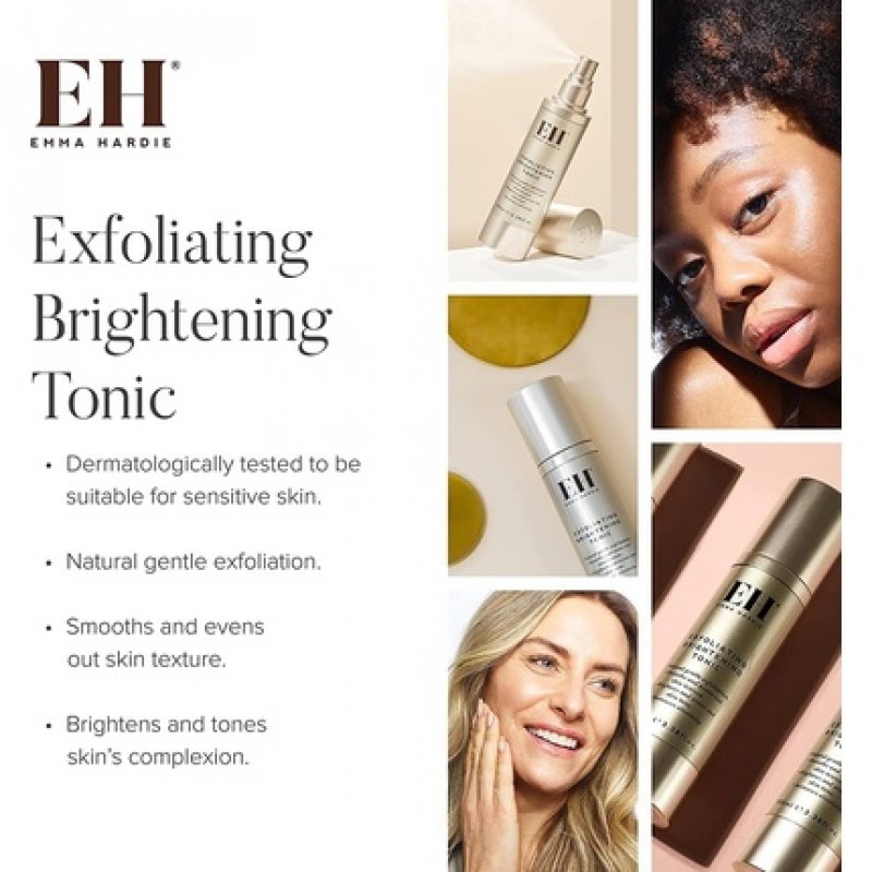 Emma Hardie Exfoliating Brightening Tonic 100ml - Dermatologically Tested Suitable for Sensitive Skin Natural Gentle