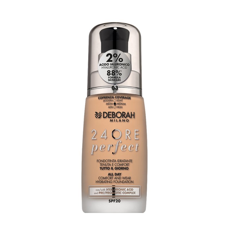 Deborah Milano 24ore Perfect Foundation With Hyaluronic Acid Caramel Beige 3 30 ml