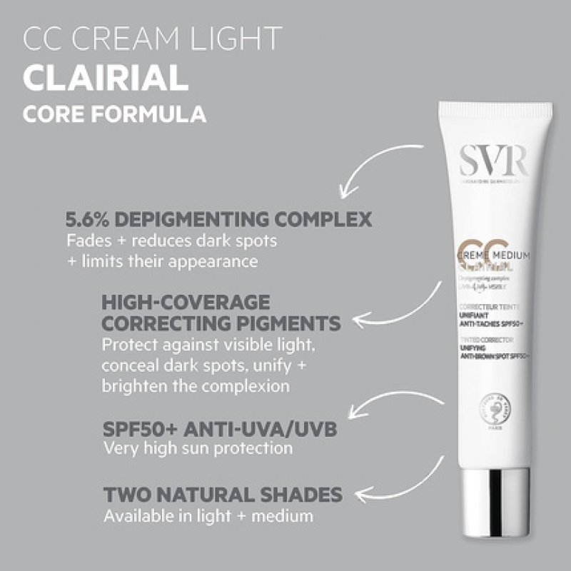 SVR CLAIRIAL CC Cream SPF50 3-in-1 Tinted Brown Spot Correcting Unifying Face Concealer 40ml Medium