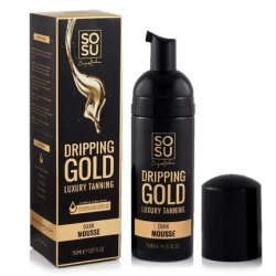 SOSU Dripping Gold Luxury Self Tanning Mousse 5 Oz Dark with Hyaluronic Acid and Vitamins A & E