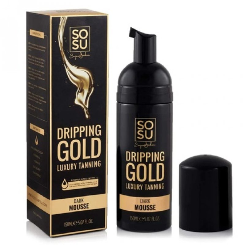 SOSU Dripping Gold Luxury Self Tanning Mousse 5 Oz Dark with Hyaluronic Acid and Vitamins A & E