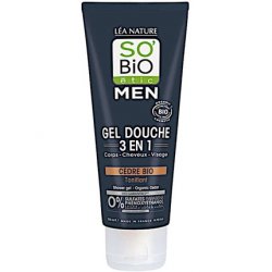 So'Bio étic Organic Cedar Men's Shower Gel 3 in 1 Toning - Face, Body and Hair - 200ml