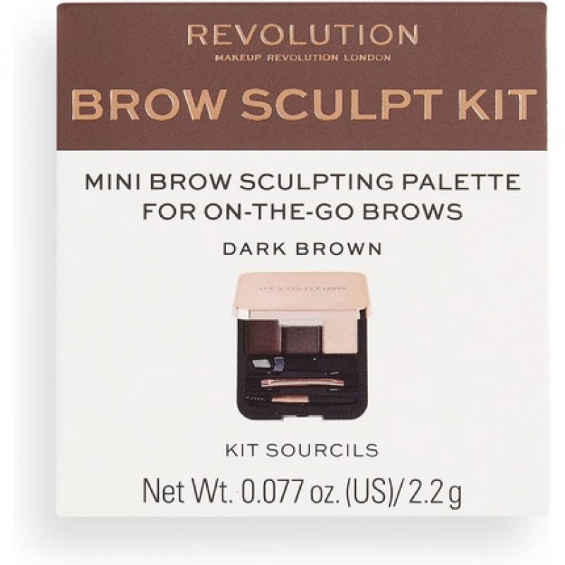 Makeup Revolution Brow Sculpt Kit Dark Brown Eyebrow Palette Box 2.2 gr