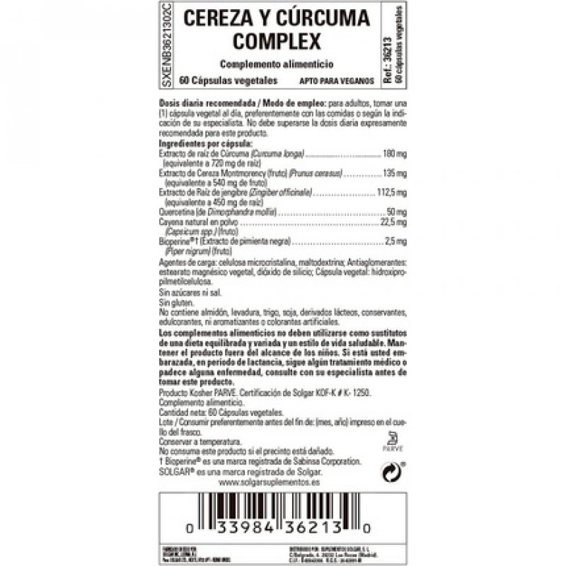 Solgar Cherry Turmeric Complex Vegetable Capsules - Antioxidant and Anti-Inflammatory Properties - For Daily Wellbeing