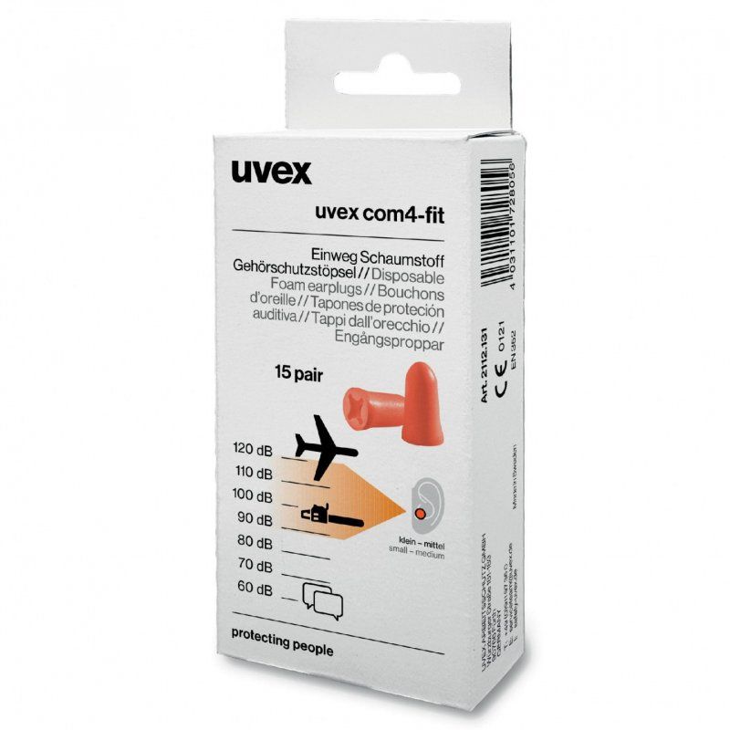 Uvex Com4-Fit Disposable Earplugs SNR 33dB 15 Pairs