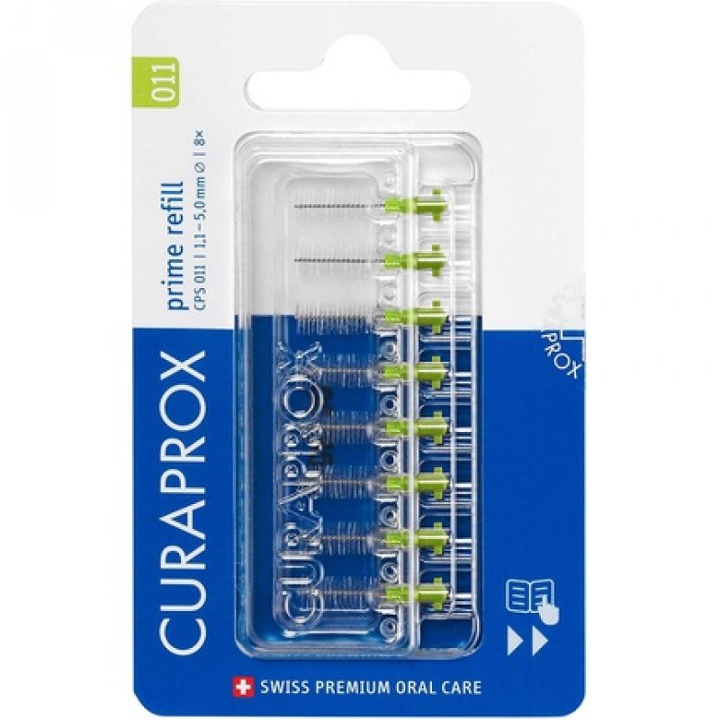 Curaprox CPS 011 Prime Refill Interdental Brushes Lime Green 8 Count 8 x 1.1mm 5mm Internal Toothbrushes