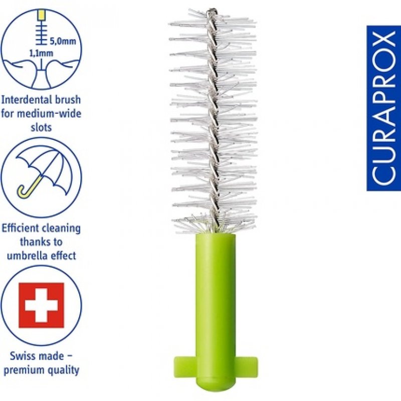 Curaprox CPS 011 Prime Refill Interdental Brushes Lime Green 8 Count 8 x 1.1mm 5mm Internal Toothbrushes