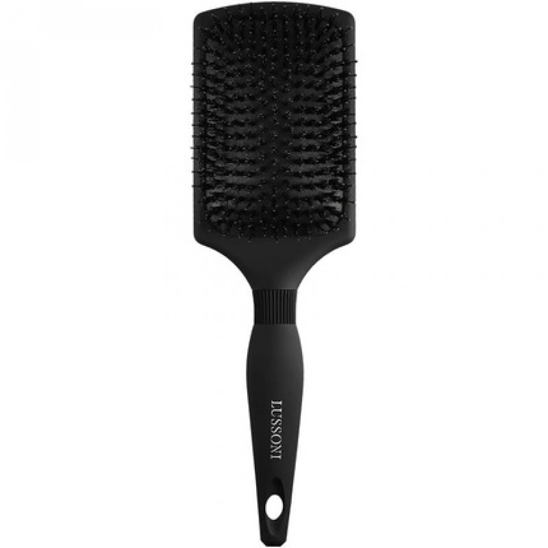 T4B LUSSONI Care&Style Paddle Hairbrush with Natural Wild Boar Bristles for Wet and Dry Hair - Black
