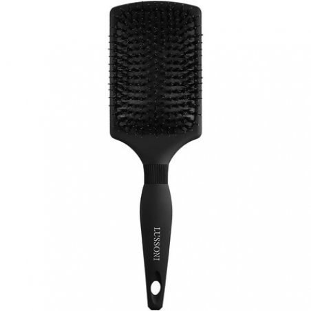 T4B LUSSONI Care&Style Paddle Hairbrush with Natural Wild Boar Bristles for Wet and Dry Hair - Black