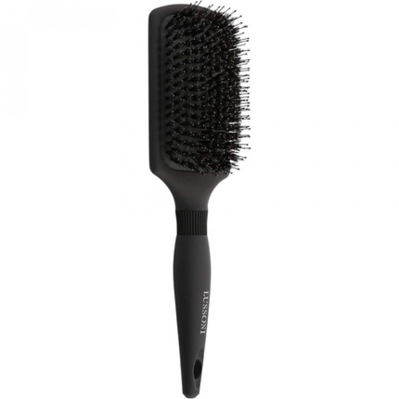 T4B LUSSONI Care&Style Paddle Hairbrush with Natural Wild Boar Bristles for Wet and Dry Hair - Black