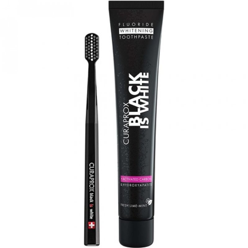 Curaprox Black is White Toothpaste 60ml CS 5460 Ultra-Soft Toothbrush Activated Charcoal Whitening Toothpaste Set 2