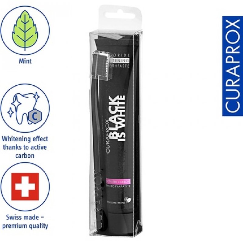 Curaprox Black is White Toothpaste 60ml CS 5460 Ultra-Soft Toothbrush Activated Charcoal Whitening Toothpaste Set 2