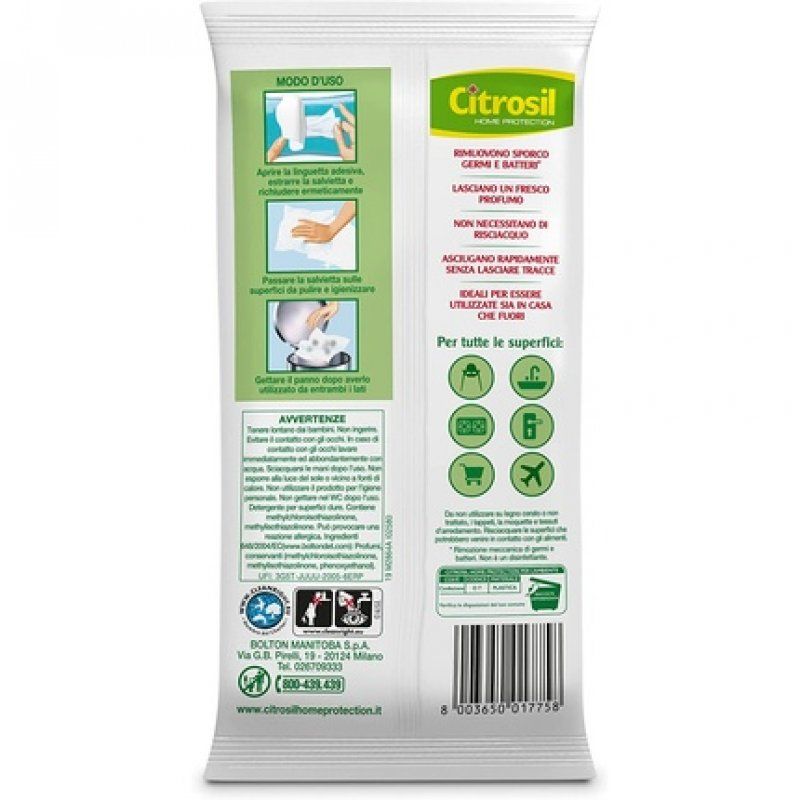 Citrosil Home Protection Lemon Sanitizing Wipes 40 Wipes
