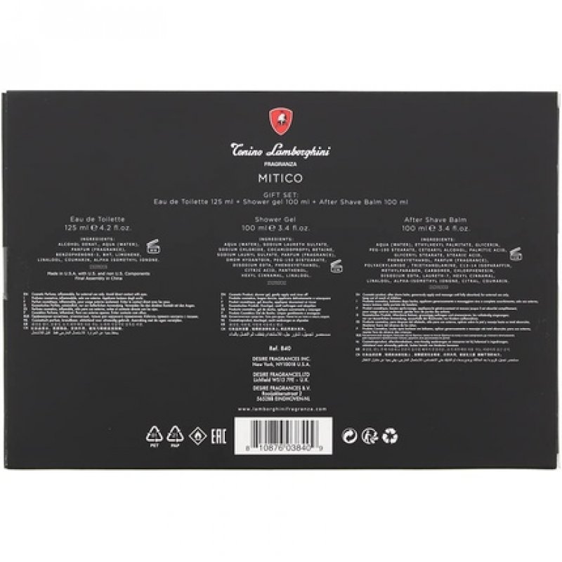 Tonino Lamborghini Mitico 3 Piece Gift Set: Eau De Toilette 125ml, Shower Gel 100ml, Aftershave Balm 100ml