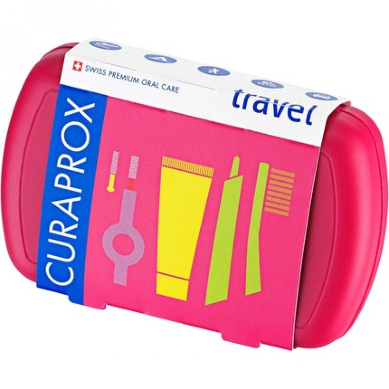 Curaprox Travel Set Red - Collapsible Travel Toothbrush CS 5460 with 'Be You' Travel Toothpaste and 2 Interdental