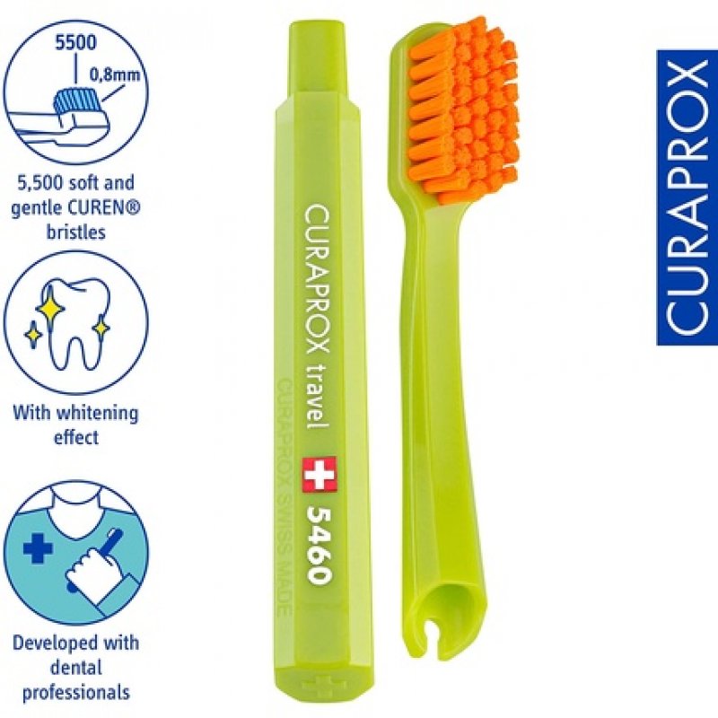 Curaprox Travel Set Red - Collapsible Travel Toothbrush CS 5460 with 'Be You' Travel Toothpaste and 2 Interdental