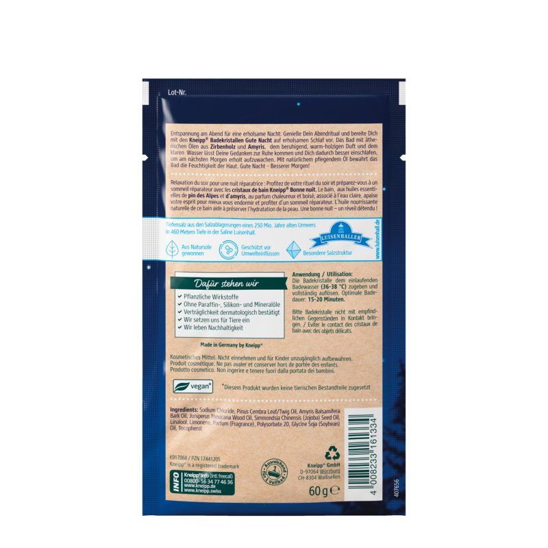Kneipp Good Night Bath Crystals with Pure Deep Salt from Saline Luisenhall and Essential Oils of Stone Pine and Amyris