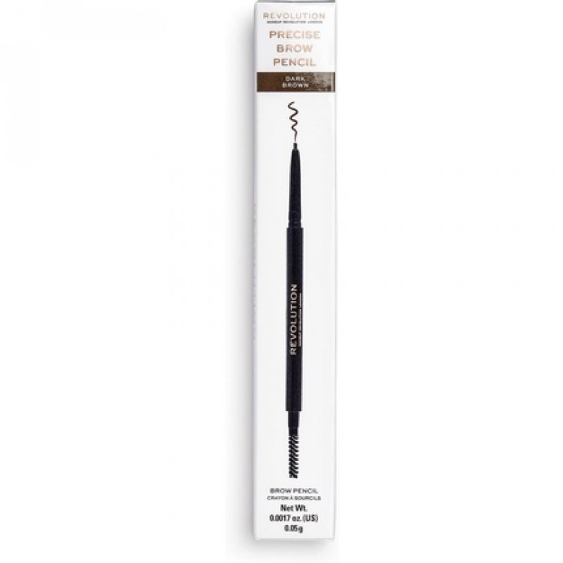 Makeup Revolution Precise Brow Pencil Dual Ended Eyebrow Pencil and Spoolie Brush Fine Tip Dark Brown 9g