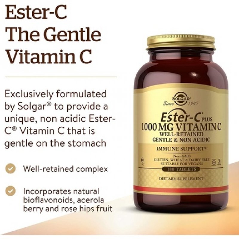 Solgar Ester-C Plus 1000mg Vitamin C Tablets 30 Pack - Supports Healthy Immune System - Highly Absorbable - Vegan and