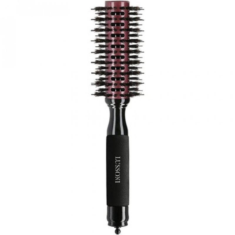 T4B LUSSONI Round Wood Styling Hair Brush with Boar Bristles and Nylon Pins 28mm Black