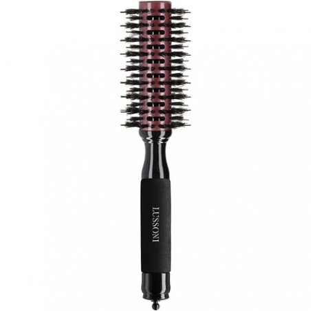 T4B LUSSONI Round Wood Styling Hair Brush with Boar Bristles and Nylon Pins 28mm Black