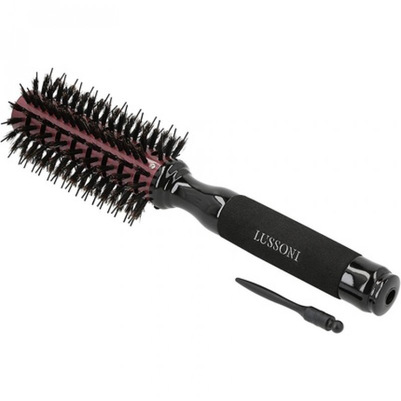 T4B LUSSONI Round Wood Styling Hair Brush with Boar Bristles and Nylon Pins 28mm Black