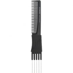 T4B Lussoni Lift Comb LC 200 Carbon Teasing Comb with Metal Pick and Anti-Static Teeth 28x6x190mm