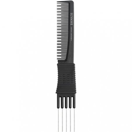 T4B Lussoni Lift Comb LC 200 Carbon Teasing Comb with Metal Pick and Anti-Static Teeth 28x6x190mm